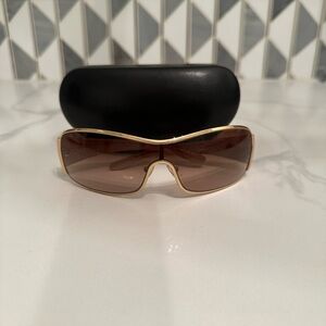Prada SPR 53H Gold Shield Sunglasses Brown Gradient Lens Y2K with Case